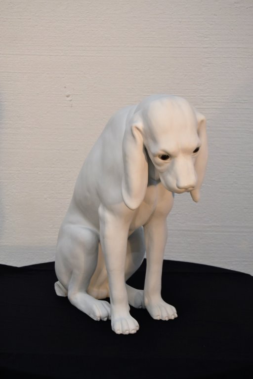 White Ceramic Dog with Glass Eyes (1 of 2)