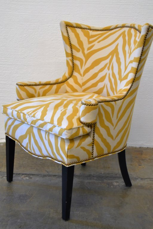 Hollywood Regency Yellow Zebra Chair: 26.5" Width 34.5" Depth 39" Height