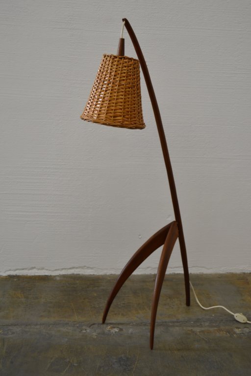 French Rispal Floor Lamp with Wicker Shade (1 of 2)