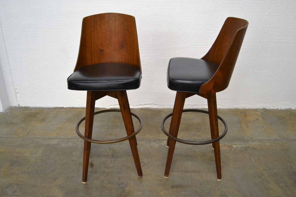 Pair Bentwood Back Swivel Walnut Bar Stools (1 of 5)