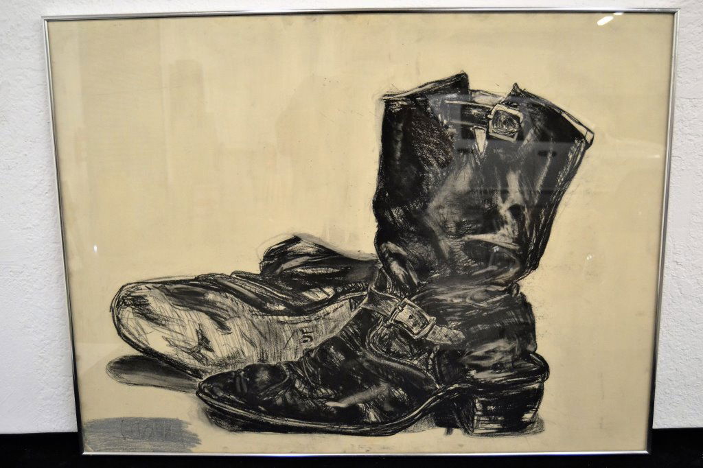 Charcoal Picture of Leather Boots Signed: 30 X 40