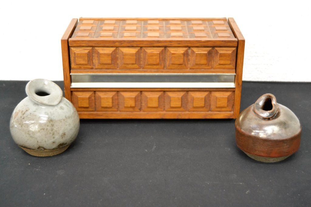 Modern Telephone in Wood Box/Pair Signed Pottery (1 of 5)