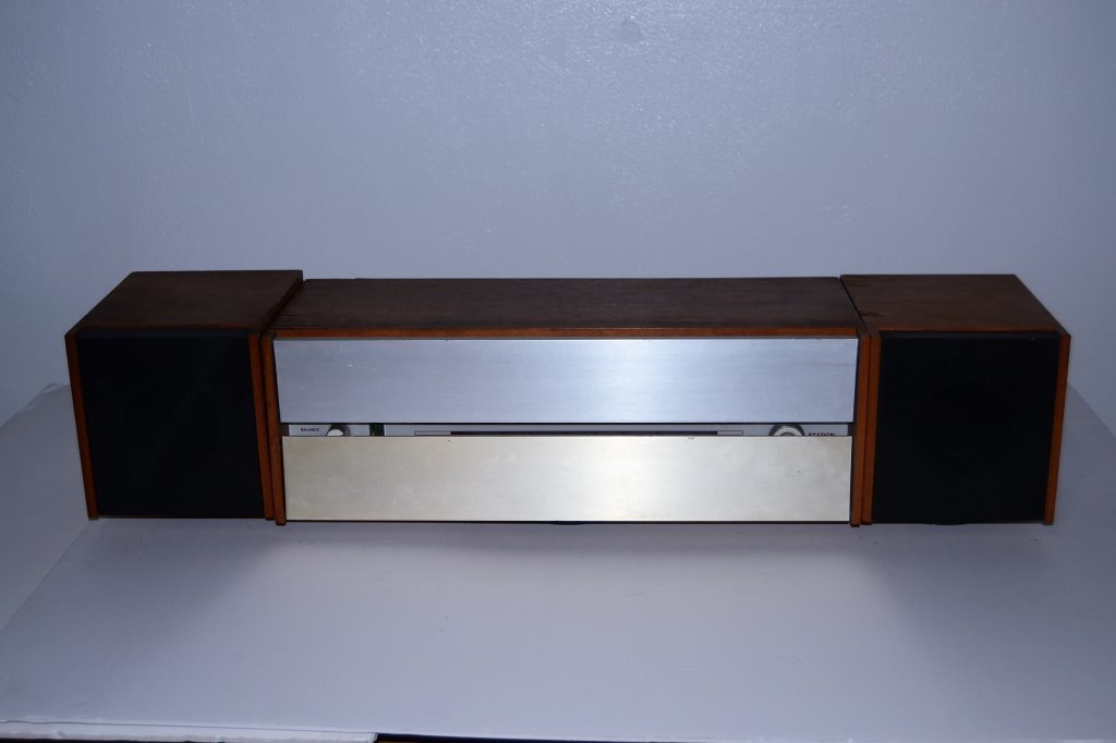 Raymond Loewy Stereo: European Plug with some Veneer Loss Overall 34.25 in L 7.25 in H 8 in D