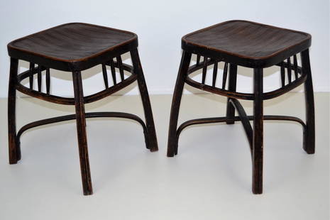 Otto Wagner for Thonet Stools: Pair 18.25 in H 14 in X 14 in Top 16 in X 16 in Legs