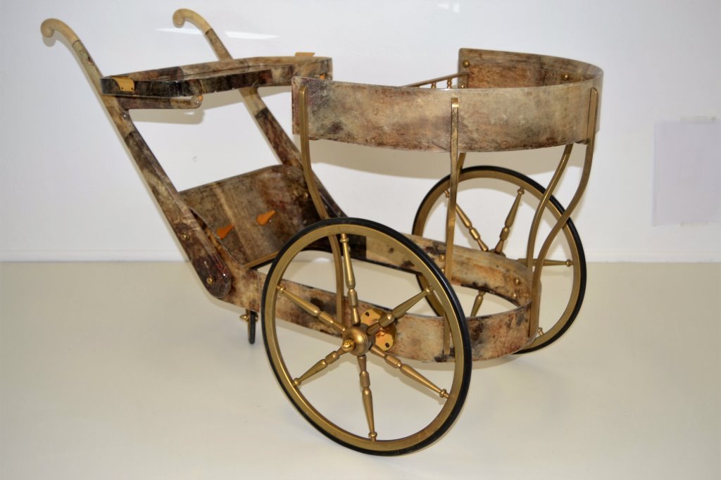 Aldo Tura Goat Skin Bar Cart: 26.5 in H 42 in L 18.5 in W