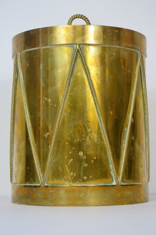 Saks 5th Avenue Italian Brass "Drum" Ice Bucket: Signed Made in Italy 10 in H 7.5 in R