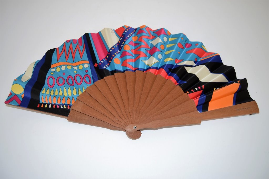 Emilio Pucci Runway Fan: Open 18 in Width - 9.5 in Height