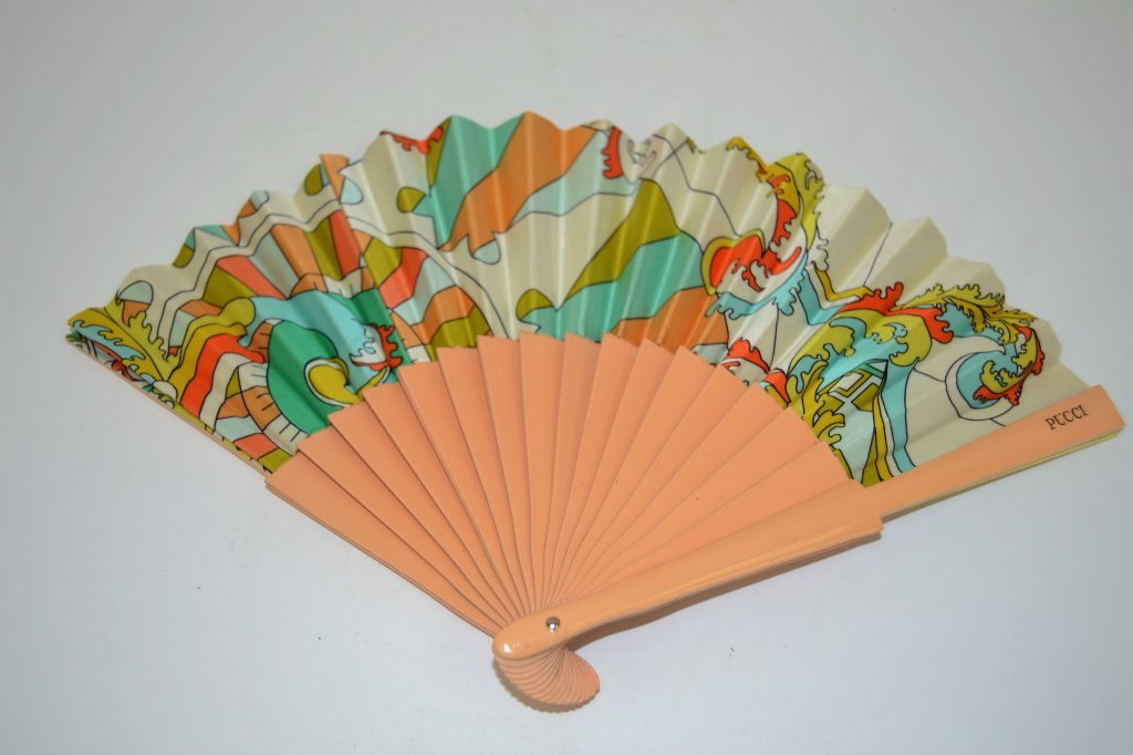 Emilio Pucci Runway Fan: Open 13 in Width 7.5 in Height