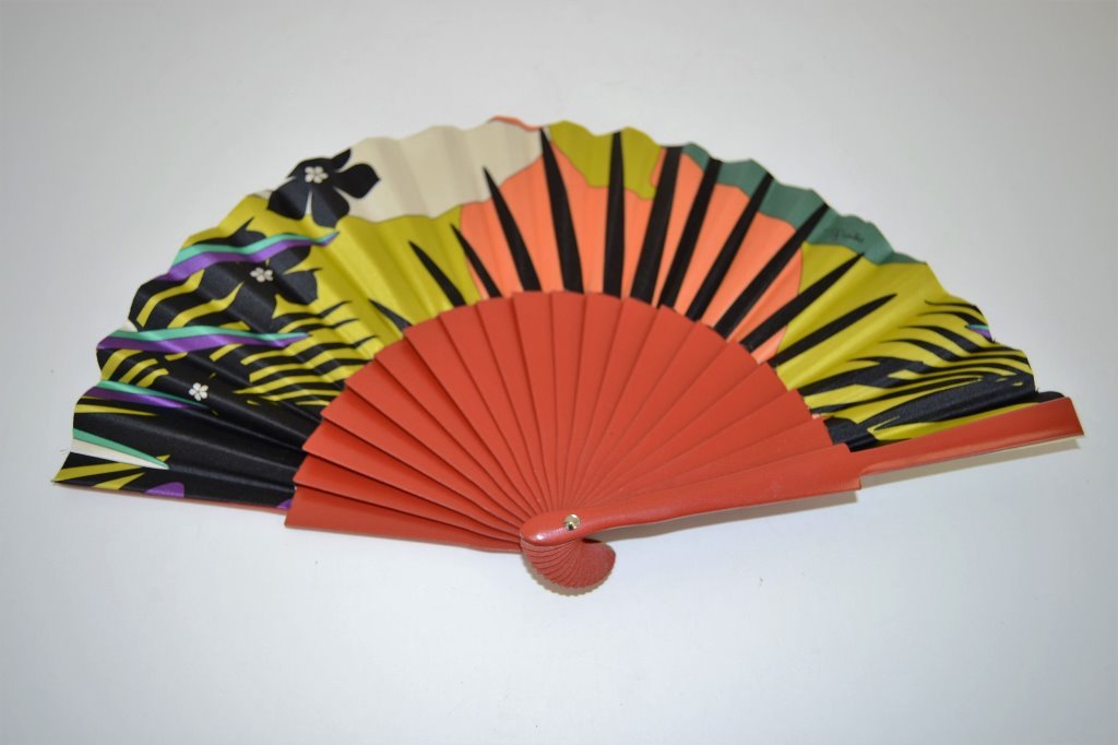 Emilio Pucci Runway Fan: Open 13.5 in Width 7.5 in Height