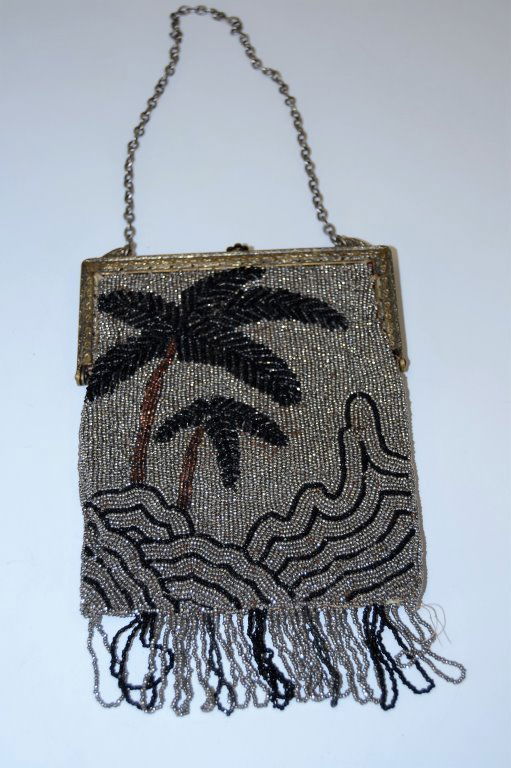 French Art Deco Beaded Bag w/Palm Trees (1 of 6)