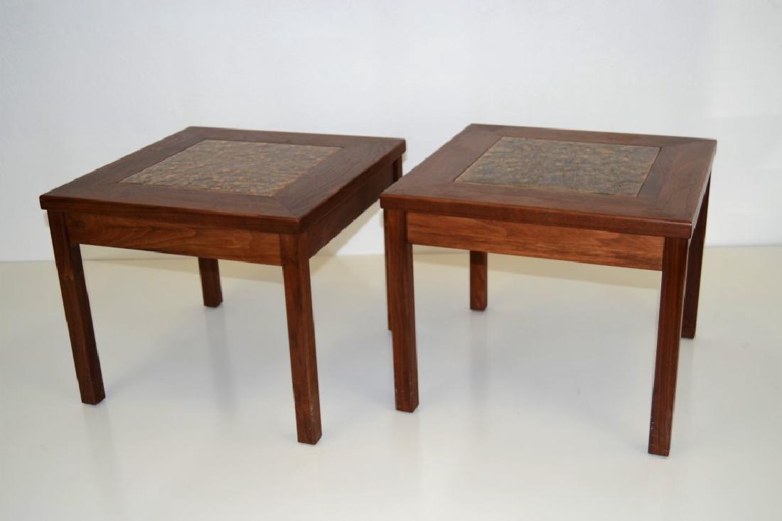 Brown & Saltman Walnut Tables with Enamel Tops: 18 in Square 15 in Height