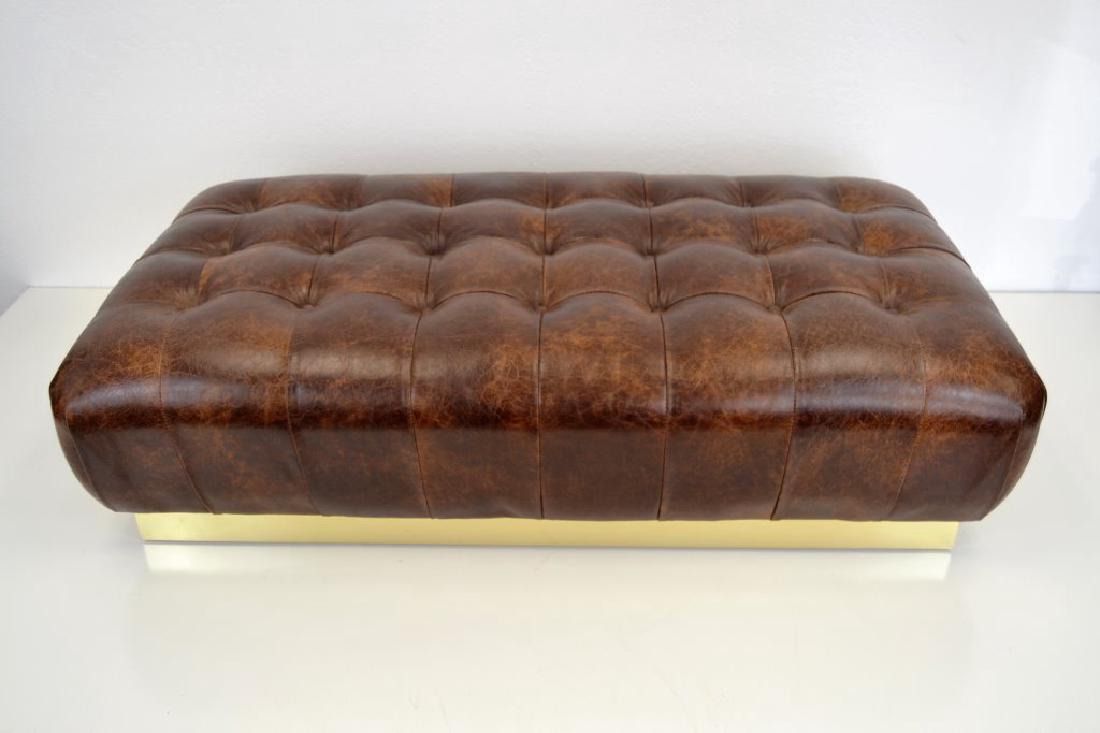 Leather Tufted Bench with Brass Trim Base (1 of 4)