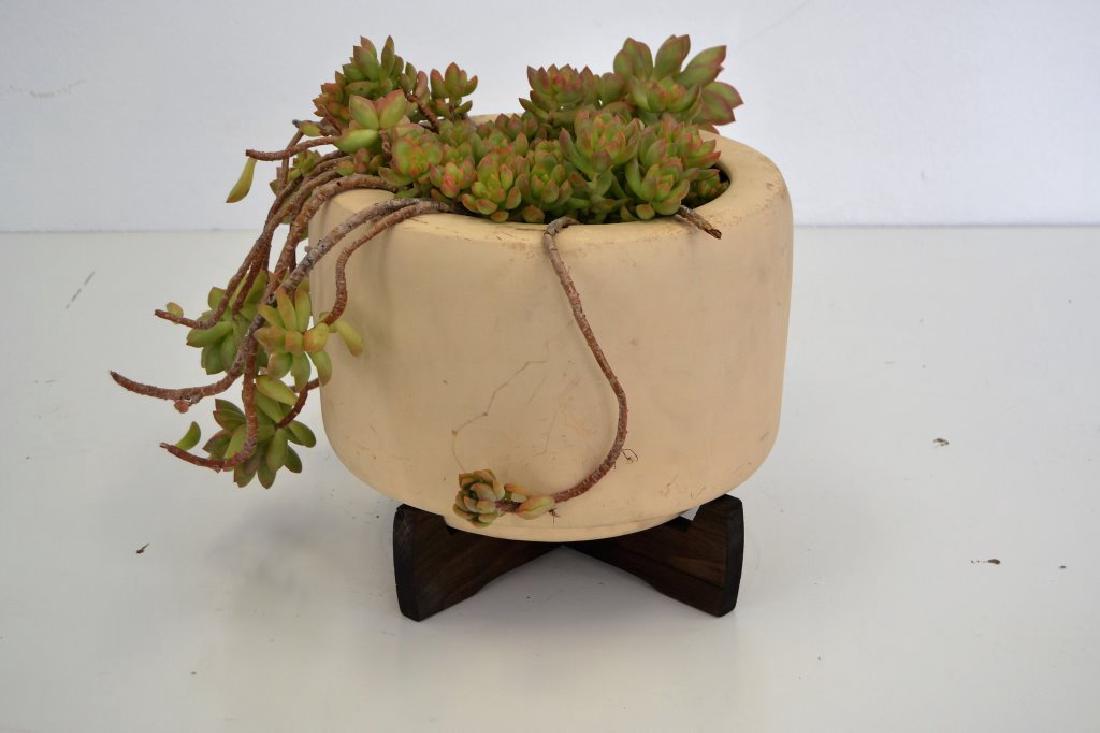 Architectural Pottery Bisque Planter on Wood Stand (1 of 3)