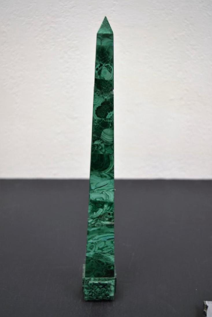 Malachite Obelisk: 15 in H - 2 in X 2 in Base (Repaired at Top)