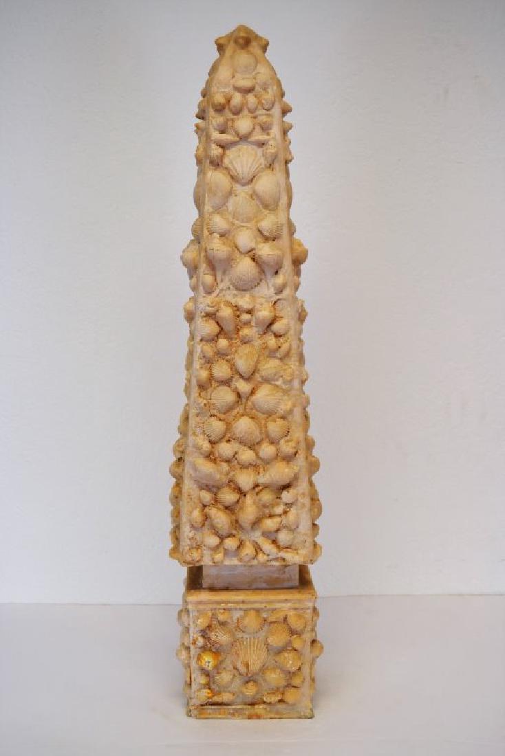 Tony Duquette Massive Resin Shell Obelisk: 36 in H - 6.75 in X 6.75 in
