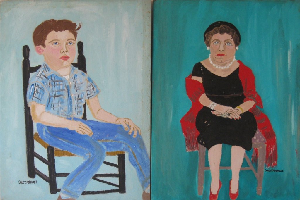 Lot of 2 Earl T. Merchant oils on board, 16 by 12 inche: Lot of 2 Earl T. Merchant oils on board, 16 by 12 inches each, "Freddie Rice," and "Mrs. Francis Butler." Condition: good, mildew.
