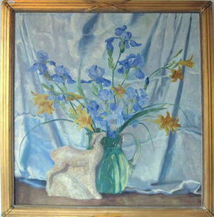 Kenneth Stevens MacIntire oil on board floral still: Kenneth Stevens MacIntire oil on board floral still life, 26 by 24 inches, signed upper left, "Kenneth S. MacIntire 1928," framed. Condition: good, surface grime.