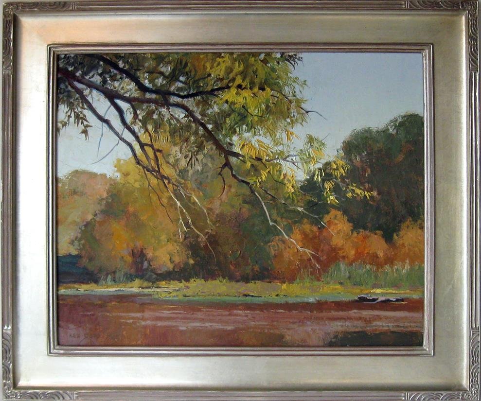 Ken Gore oil on Masonite, 20 by 24 inches, signed lower: Ken Gore oil on Masonite, 20 by 24 inches, signed lower left, "Ken Gore," silver gilt frame. Condition: good.