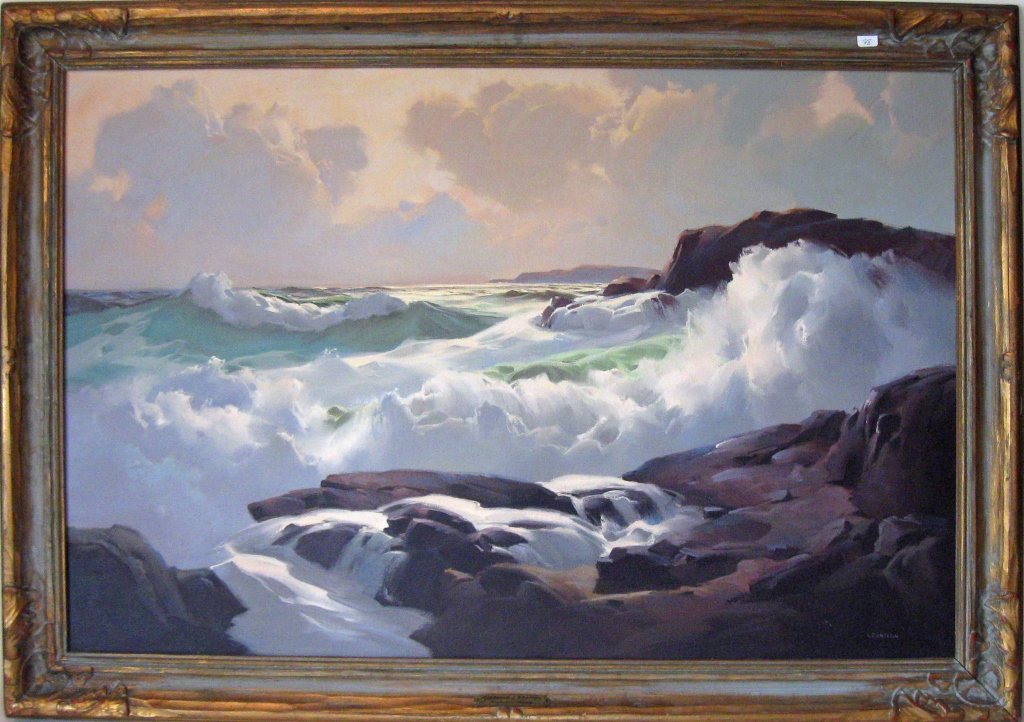 Alphonse J. Shelton oil on canvas,"Majestic Mood,": Alphonse J. Shelton oil on canvas,"Majestic Mood," signed lower right, "A. J. Shelton,” 24 by 36 inches, framed. Condition: good.