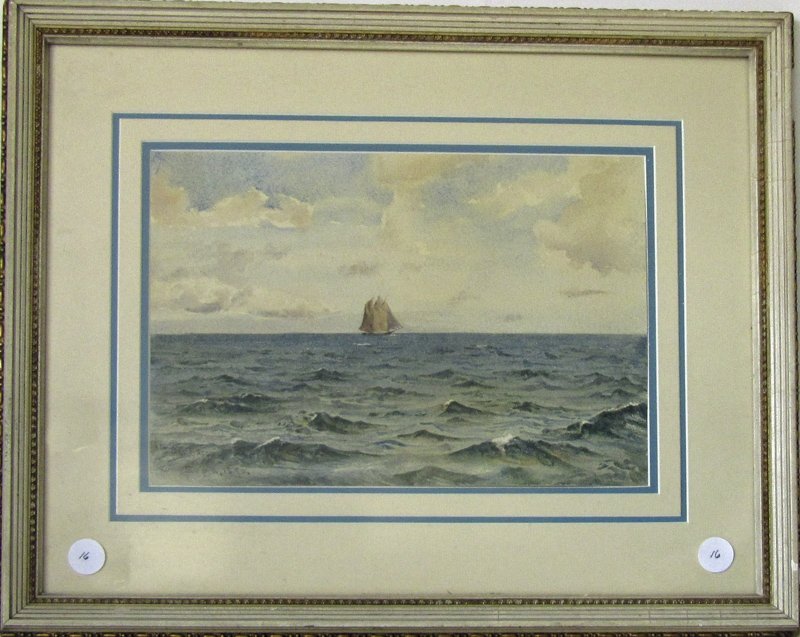 Indistinctly signed watercolor marine scene with (1 of 1)