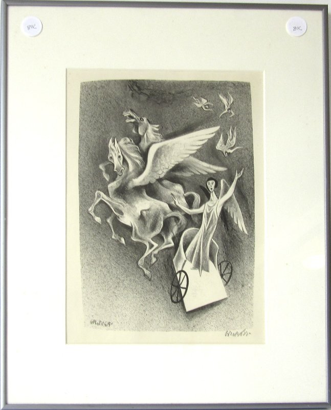 William Gropper lithograph winged horse and chariot, (1 of 1)