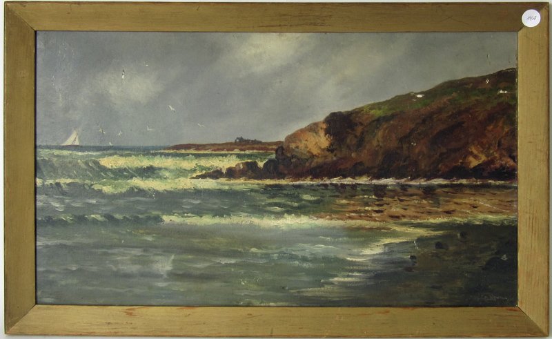 Ed A. Harvey oil on board beach scene, 16 by 27.5 (1 of 1)