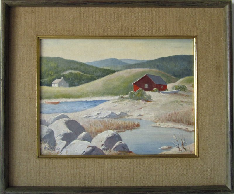 Henry Gasser oil on board landscape with shore, 9 by 12 (1 of 2)