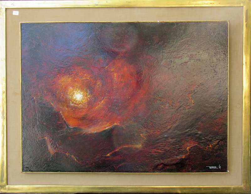 Leonardo Nierman oil on board abstract, 24 by 32: Leonardo Nierman oil on board abstract, 24 by 32 inches, signed lower right, "Nierman 67," framed.