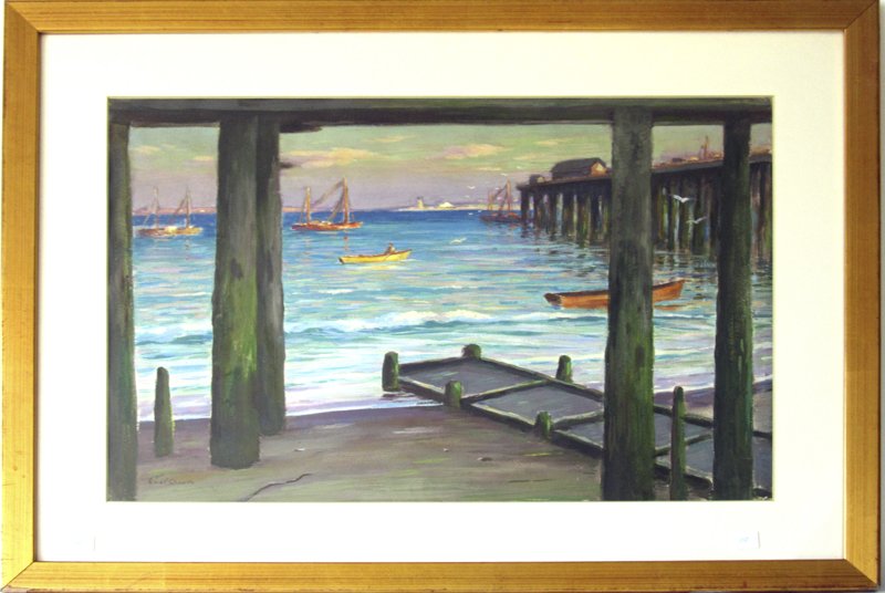 Elliott Candee Clark gouache, " Under the Way,: Elliott Candee Clark gouache, " Under the Way, Gloucester Mass.," 15 by 22 inches, signed lower left, "Elliot Clark," framed.
