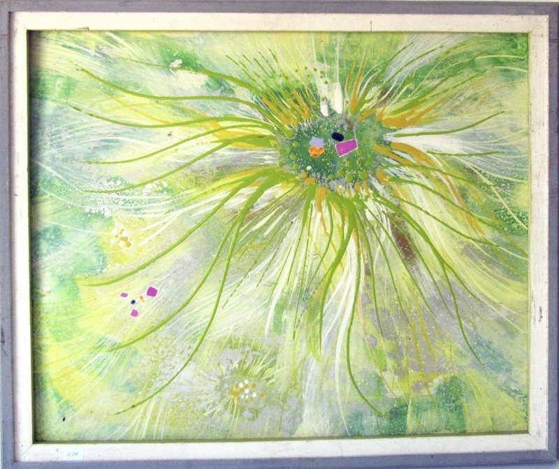 Ed Goldman acrylic on board abstract, identified on (1 of 2)