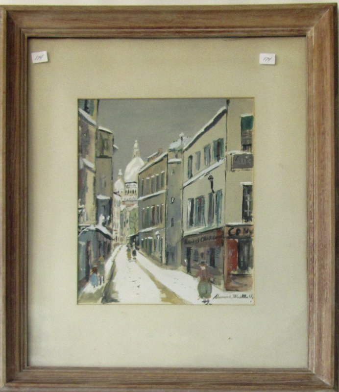 Maurice Utrillo hand colored print, "La Rue Saint (1 of 2)