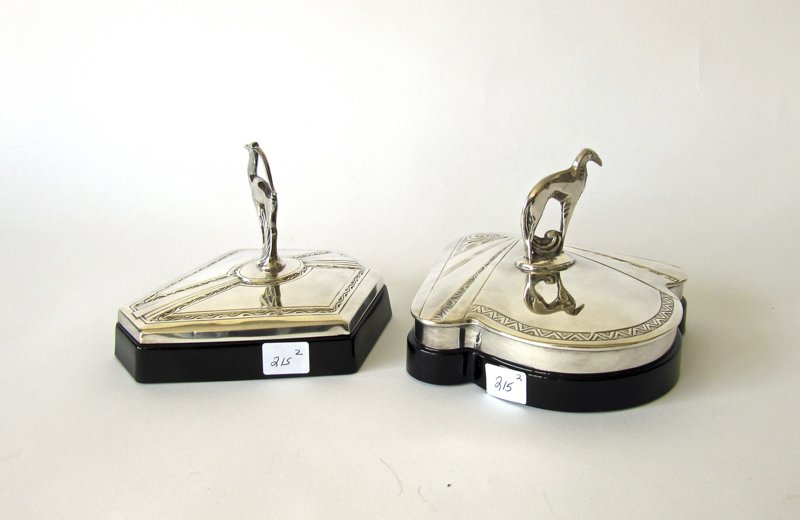 Pair of Art Deco and metal covered dishes with Borzoi (1 of 2)