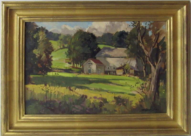 Bernard Corey oil on board landscape with cow barn, 10 (1 of 1)