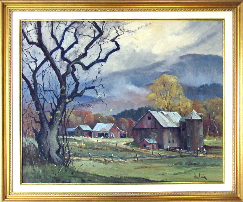 Otis Cook oil on canvas New England farm scene, 25 by (1 of 1)