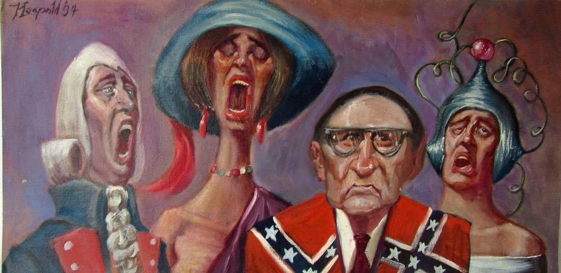 Herbert Leopold oil on board of Surreal singers, 15 by (1 of 1)