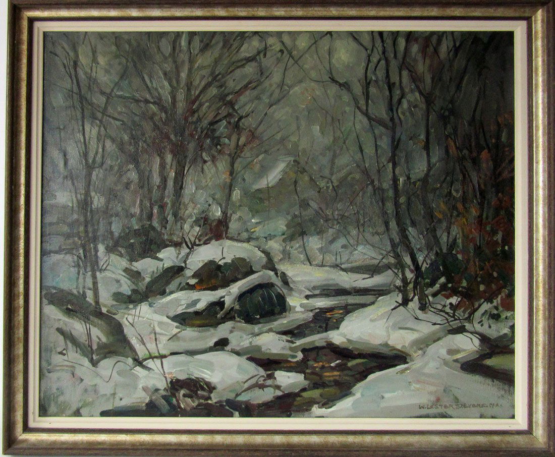 *William Lester Stevens oil on canvas winter landscape, (1 of 1)
