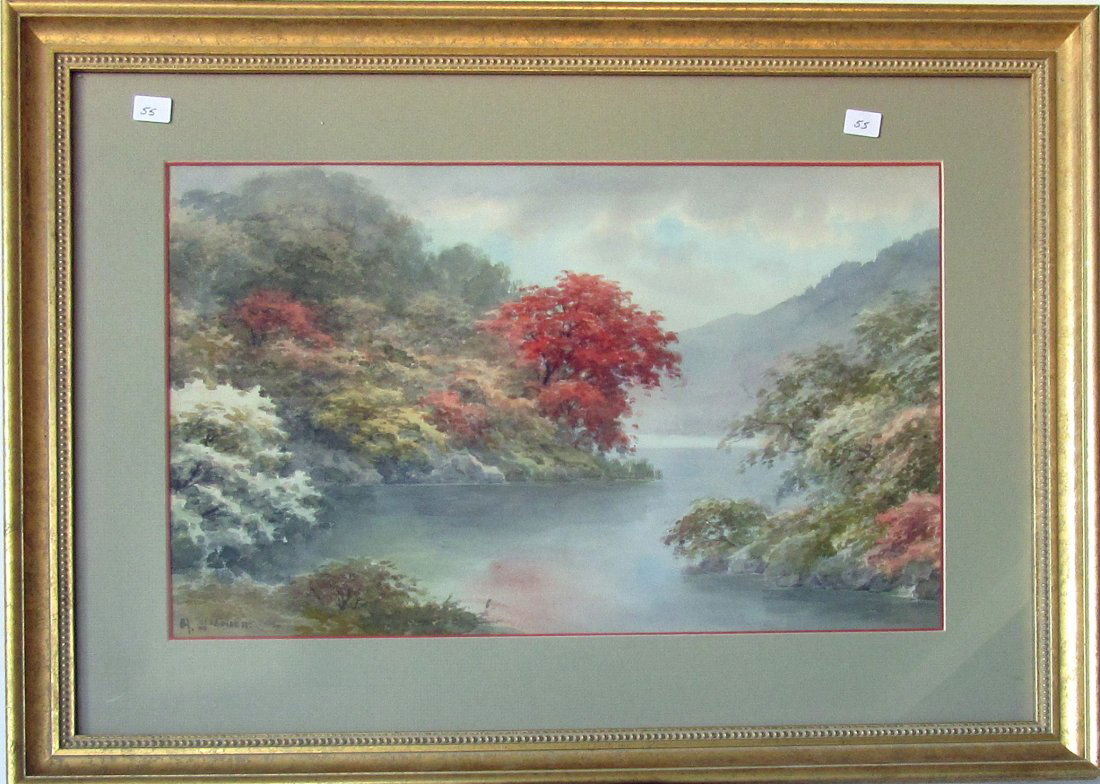 A. Yoshida?? watercolor fall stream scene, 12 by 19 (1 of 1)