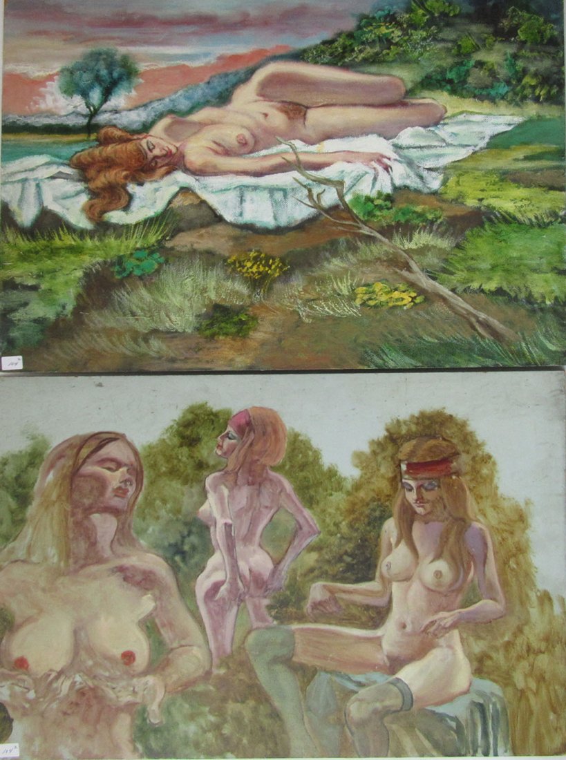 Lot of 2 unsigned Herbert Leopold oils on board of (1 of 1)