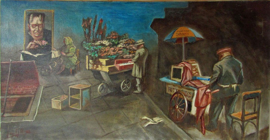 Herbert Leopold oil on canvas street scene, 27 by 52 (1 of 1)