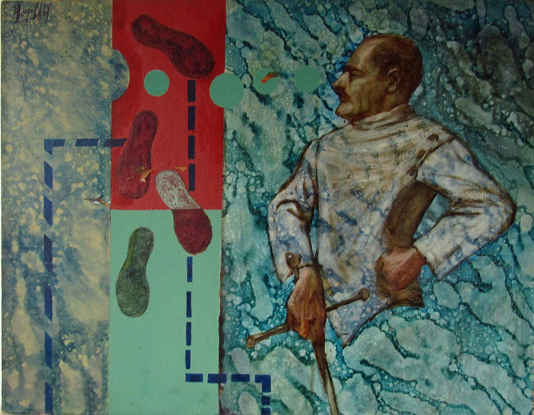 Herbert Leopold oil on canvas abstract fencer, 30 by 38 (1 of 1)