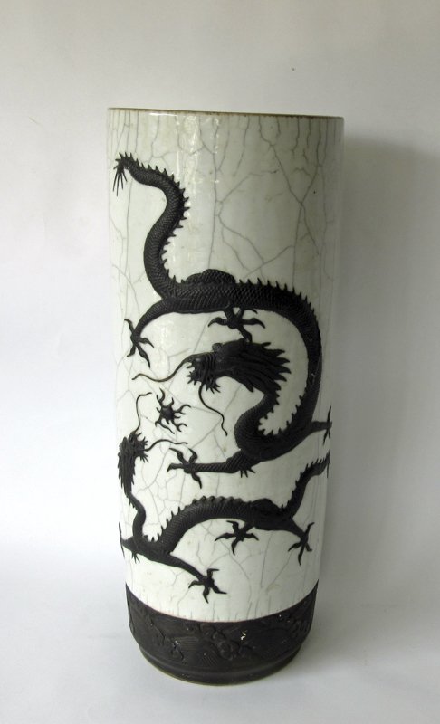 Antique Japanese crackle glaze umbrella stand with (1 of 1)