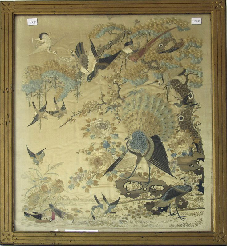 Antique Japanese embroidery picture, 20.5 by 17.5 (1 of 1)