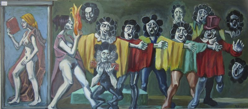 Herbert Leopold Surrealist oil on board of nudes with (1 of 1)