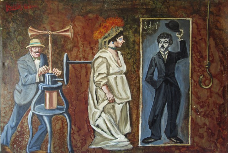 Herbert Leopold oil on canvas Surrealist scene with (1 of 1)