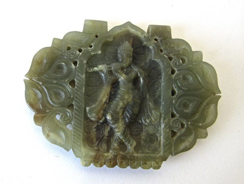 Indian green jade pendant, 2.5 by 3.25 inches. (1 of 2)