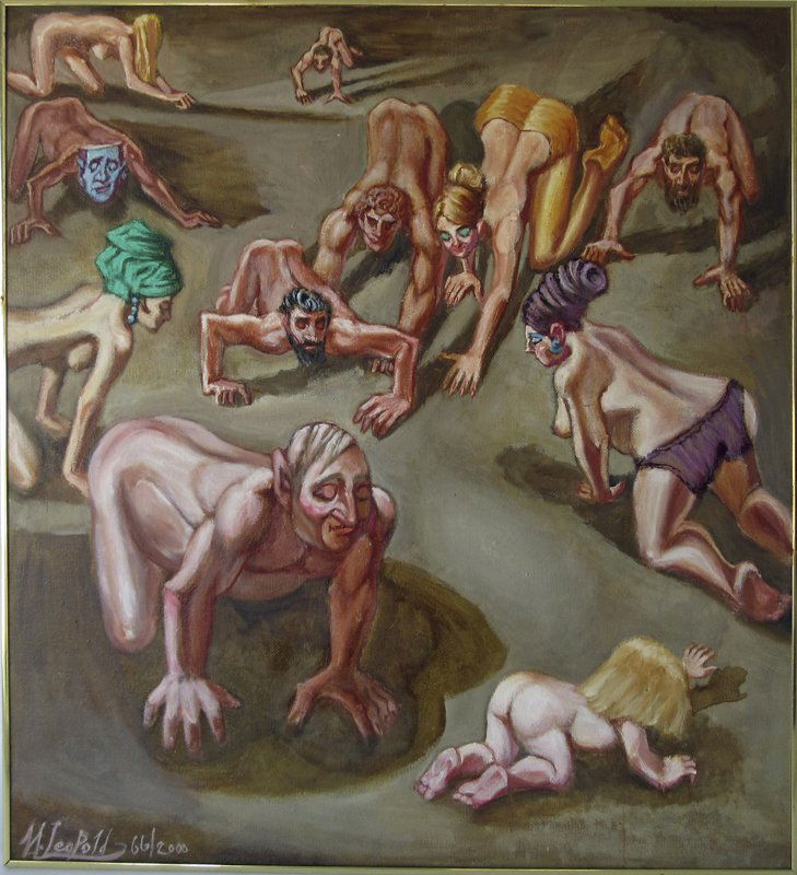 Herbert Leopold oil on board of crawling nudes, 32.5 by (1 of 1)