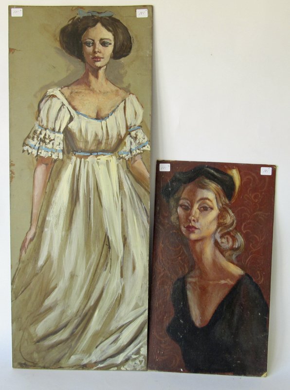 Lot of 2 unsigned Herbert Leopold female portraits, (1 of 1)
