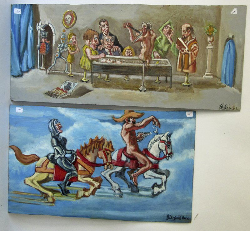 Lot of 2 Herbert Leopold Surrealist oils. Largest 12 by (1 of 1)