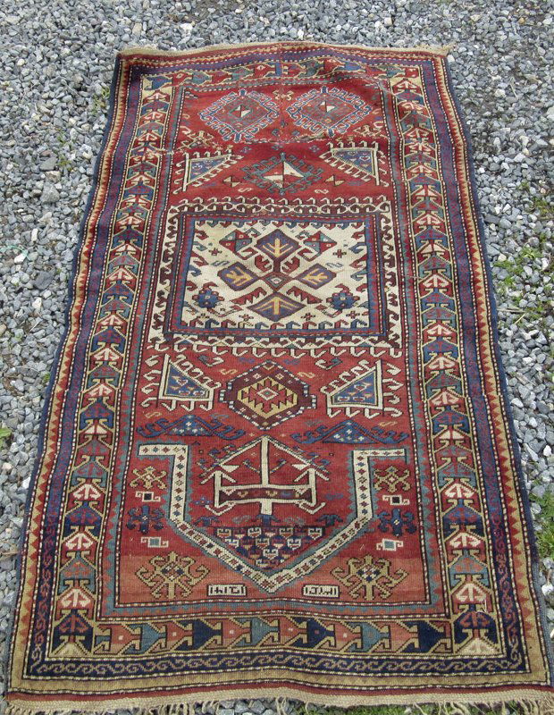 Antique Kazak Oriental carpet, 70 by 40 inches. (1 of 1)