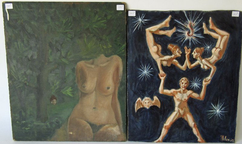 Lot of 2 Herbert Leopold Surrealist nudes, largest 18 (1 of 1)